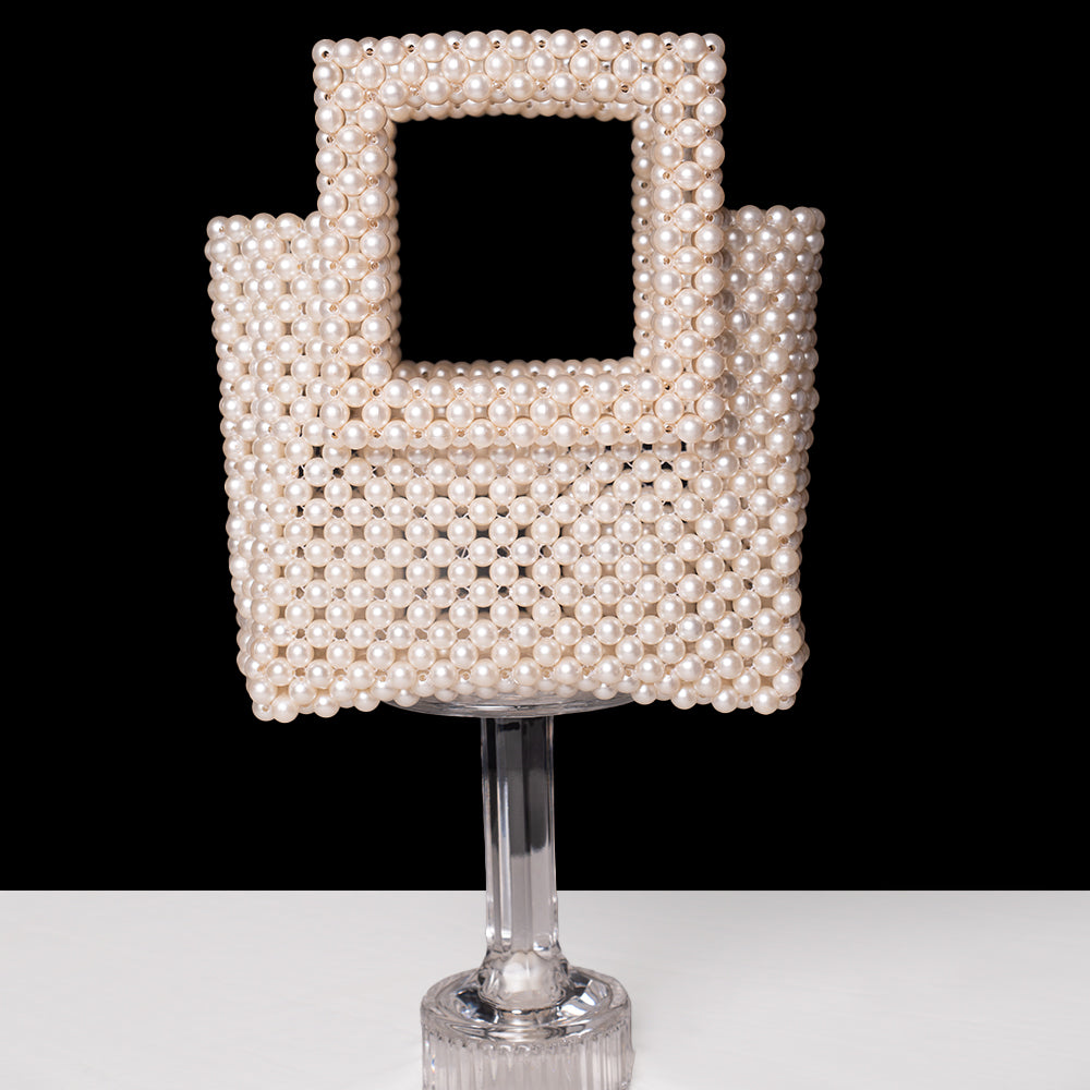 Pearl Beaded Bag with Stylish Square Handle