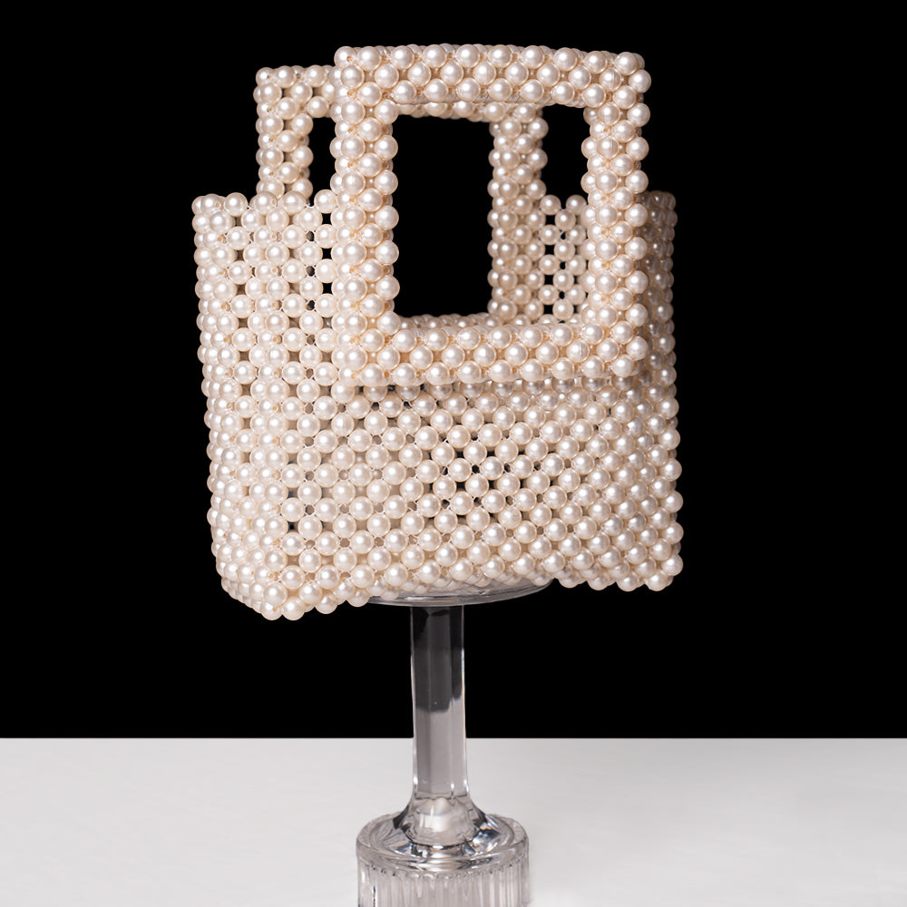 Pearl Beaded Bag with Stylish Square Handle