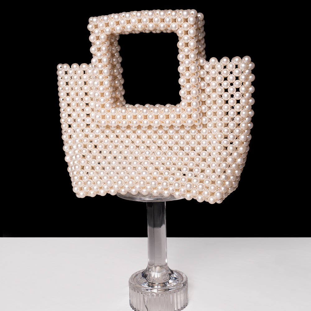 Pearl Beaded Bag with Stylish Square Handle